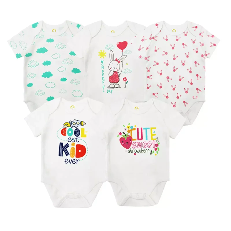 Beonon Baby Short Sleeve Bodysuit - Toddler 5-Pack